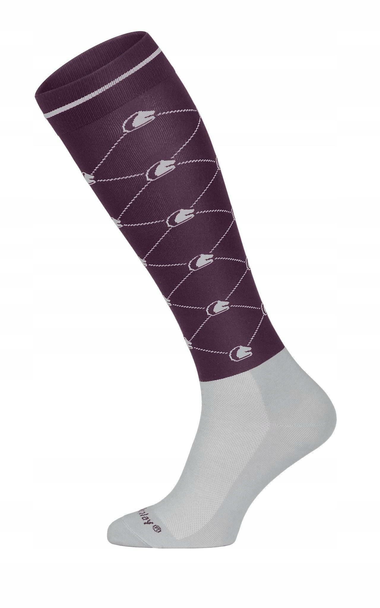 Podkolanówki FP LOGO 2.0 jagodowy-szary S/M (35-41) jeździeckie - obrazek 2